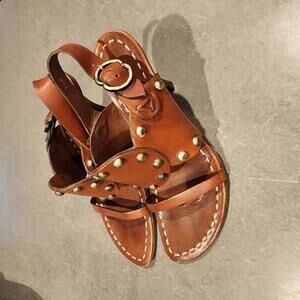 EUC Celine slingback tan sandals heeled Adorable lots of life left 37.5 7.5